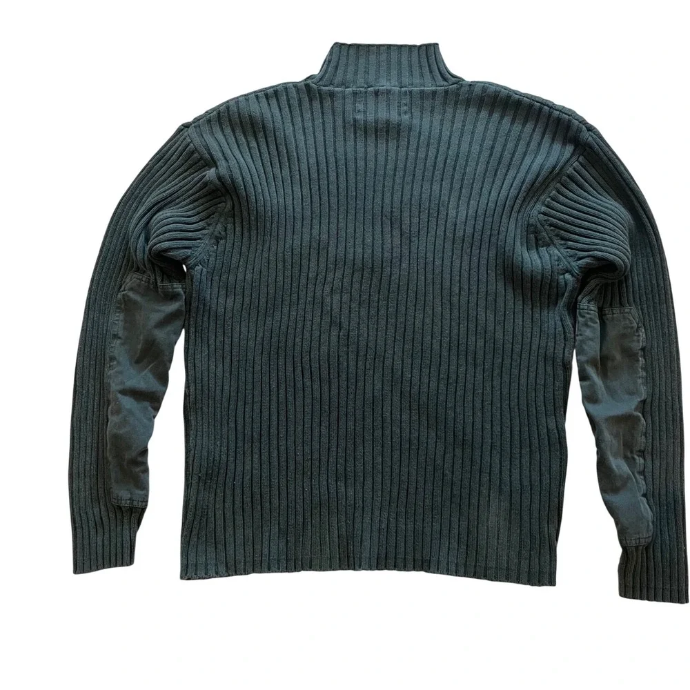 VTG American Eagle Men XL Green Ribbed Mock Neck Sweater Cotton Elbow Patch 3249